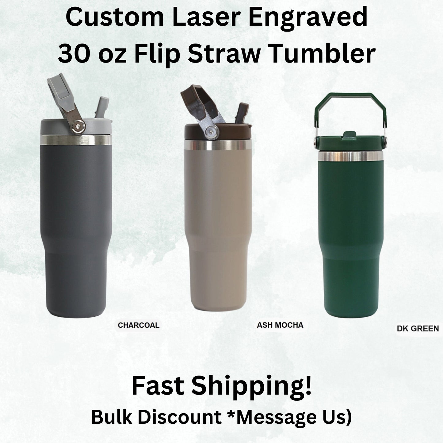 Personalized 30oz Tumbler with Flip Handle & Straw, Custom Engraved TikTok Cup, Gift For Her, 30 oz Travel Mug, Not Stanley Brand Flip Straw