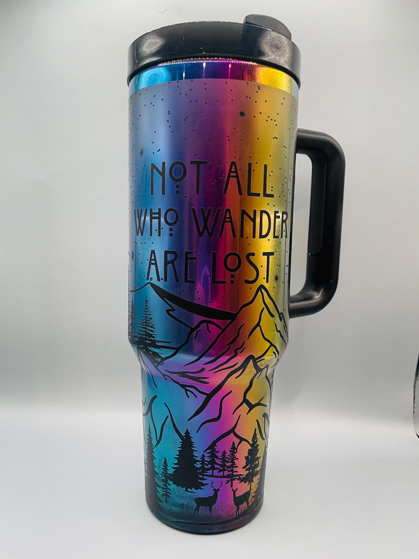 BLANK White and Black 40oz Tumbler with handle and straw Rainbow plated for laser engraving