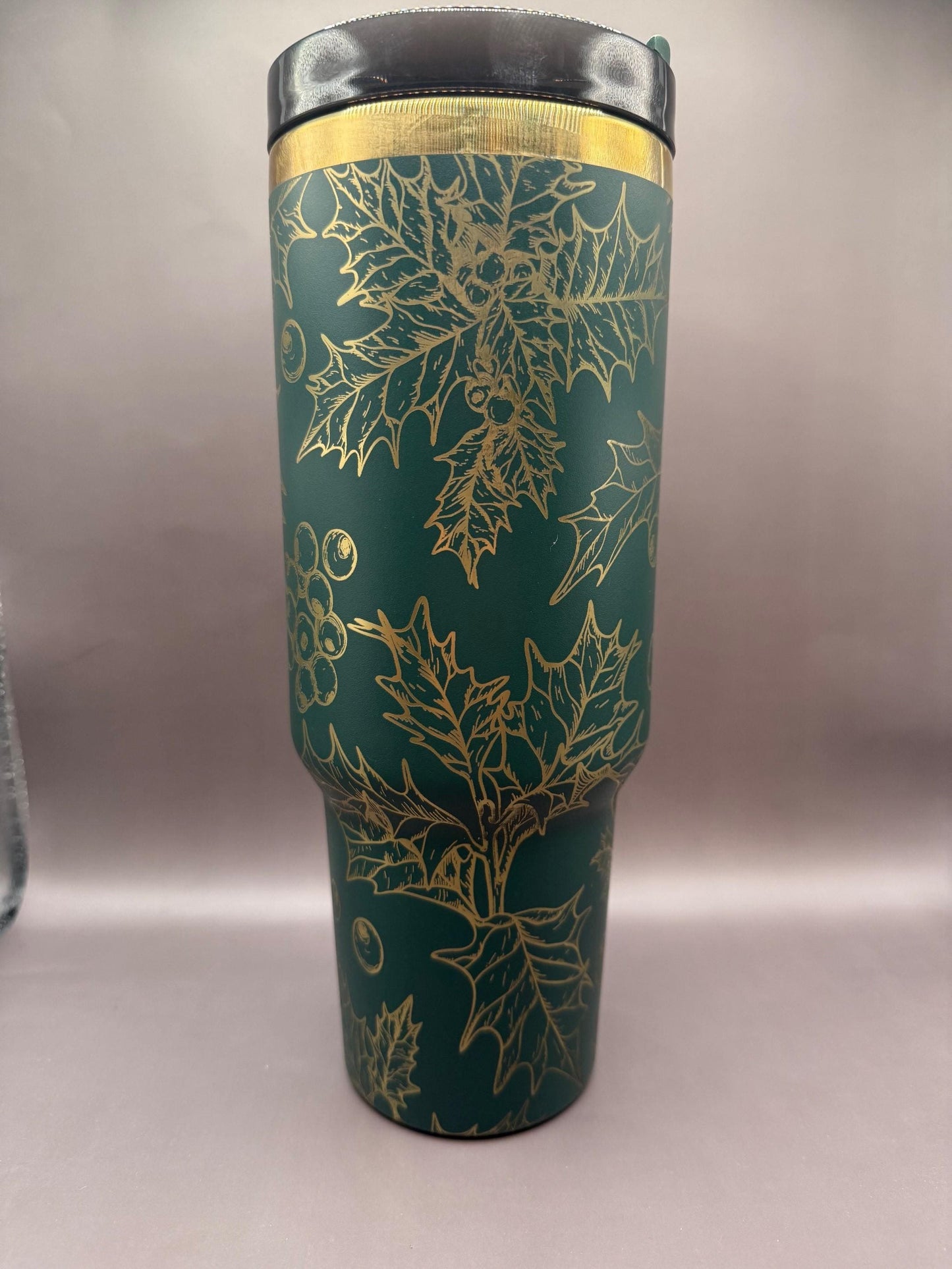 Christmas Holly Mistletoe Full Wrap 40oz Tumbler Green Gold White Green, red gold, red green plating, christmas gift, holiday, bottle gift