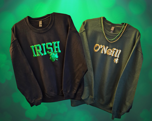 Irish or O’Neill Bright Green or Gold Metallic Puff Print Sweatshirt St. Pats