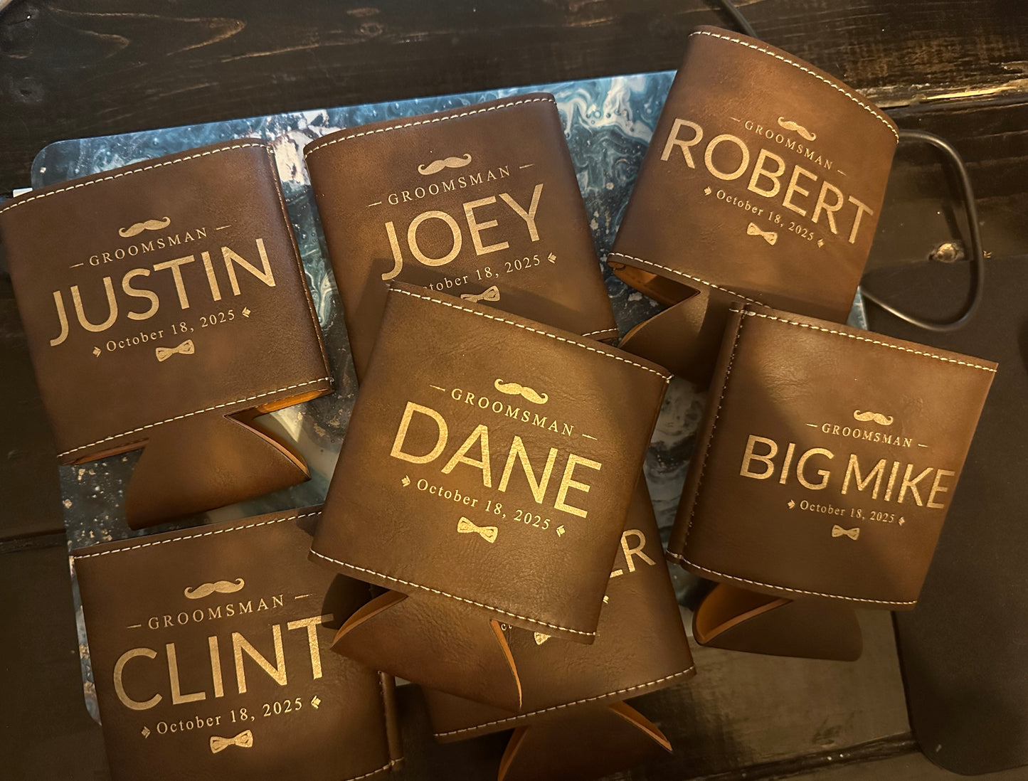 Personalized Leather Koozie Can Coolers