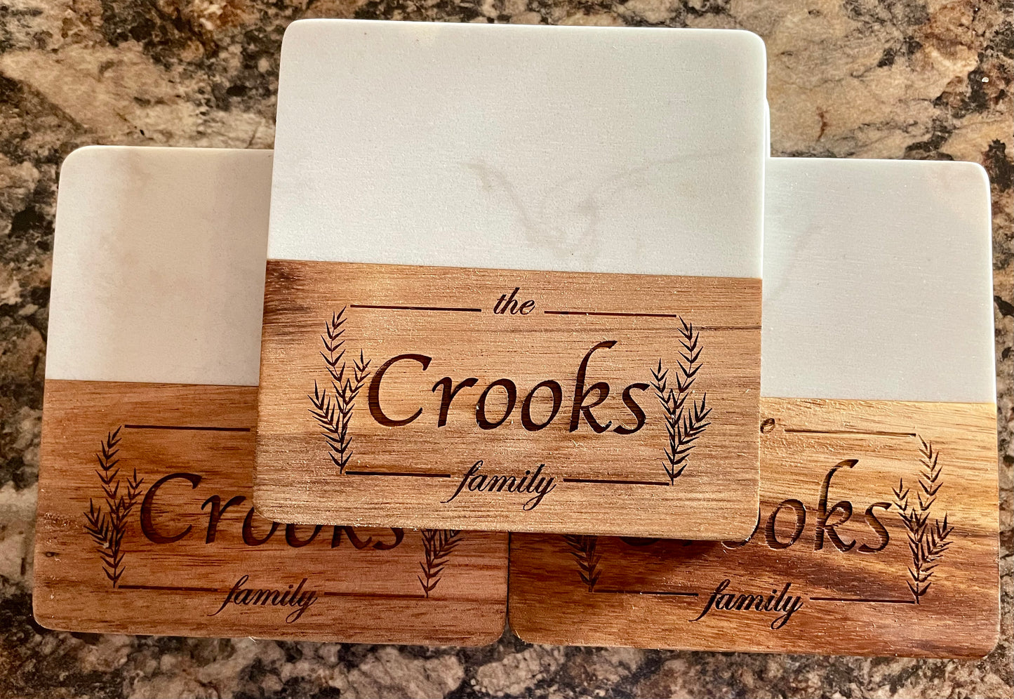 Square Marble / Wooden Acacia Coasters Personalized (2 or 4 pack)