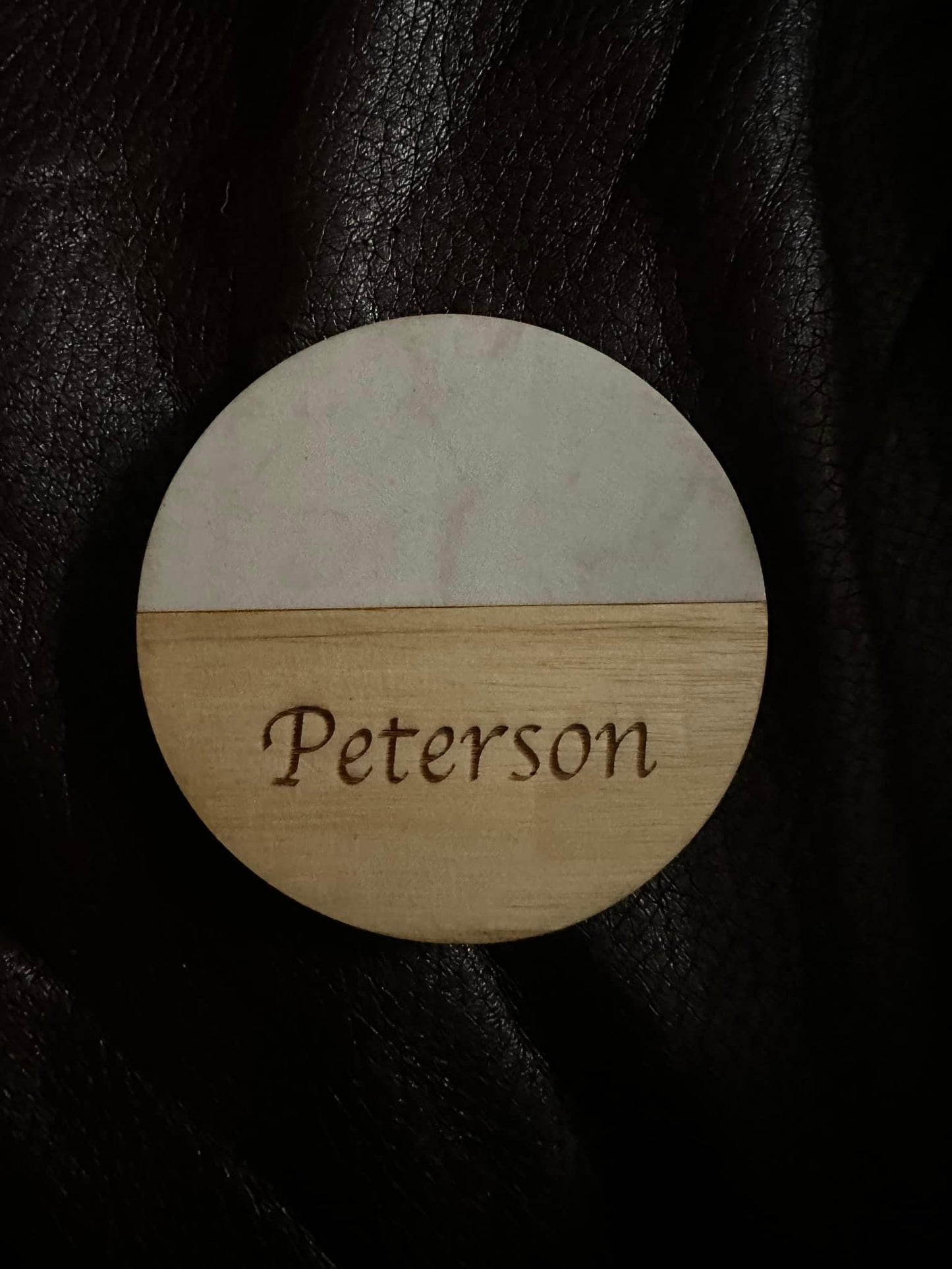 Round Marble / Wooden Acacia Coasters Personalized (2 or 4 pack)