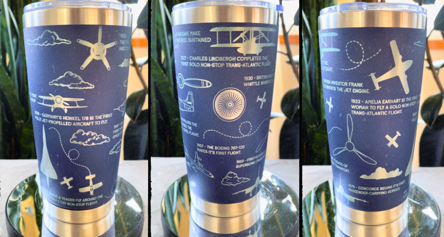 AVIATION HISTORY Laser Engraved Tumbler 20 OZ Coffee Mug