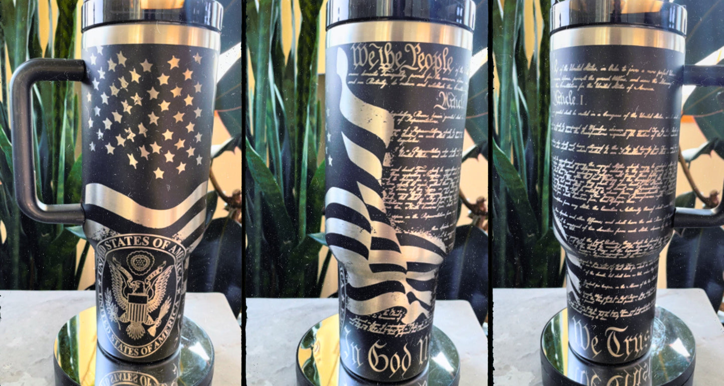 We The People / In God We Trust Flag 40oz Tumbler with handle, Laser Engraved, Patriotic, America, USA, Constitution