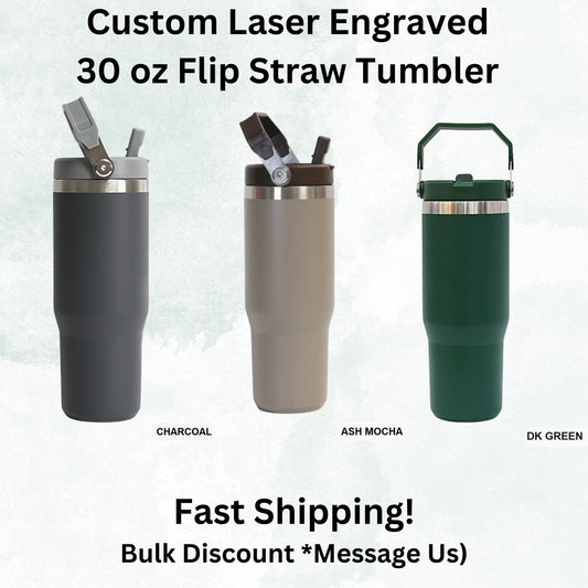 Personalized 30oz Tumbler with Flip Handle & Straw, Custom Engraved TikTok Cup, Gift For Her, 30 oz Travel Mug, Not Stanley Brand Flip Straw