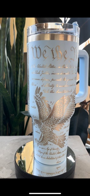 We The People FREEDOM Distressed Flag 40oz Tumbler with handle, Stanley Dupe cup, Laser Engraved, Eagle, Patriotic, America, USA Tumbler