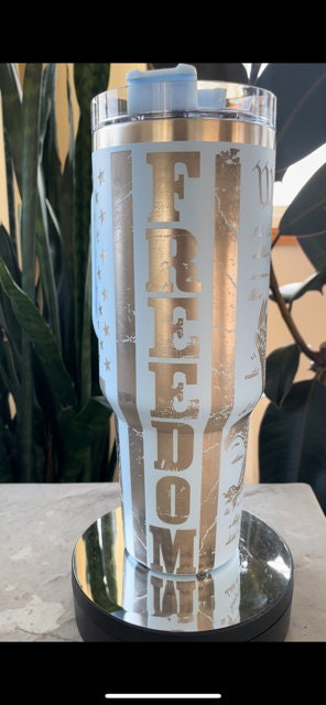 We The People FREEDOM Distressed Flag 40oz Tumbler with handle, Stanley Dupe cup, Laser Engraved, Eagle, Patriotic, America, USA Tumbler