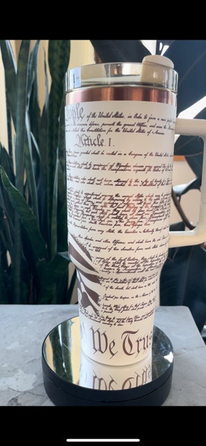 We The People / In God We Trust Flag 40oz Tumbler with handle, Laser Engraved, Patriotic, America, USA, Constitution