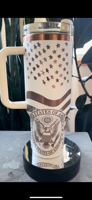 We The People/In God We Trust Flag 40oz Tumbler with handle, Stanley Dupe cup, Laser Engraved, Patriotic, America, USA, Constitution