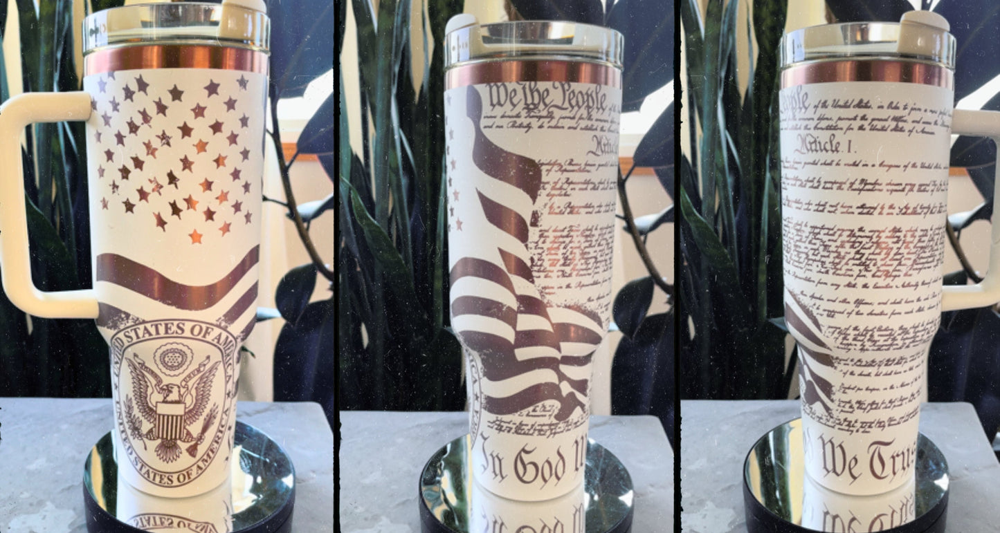 We The People / In God We Trust Flag 40oz Tumbler with handle, Laser Engraved, Patriotic, America, USA, Constitution