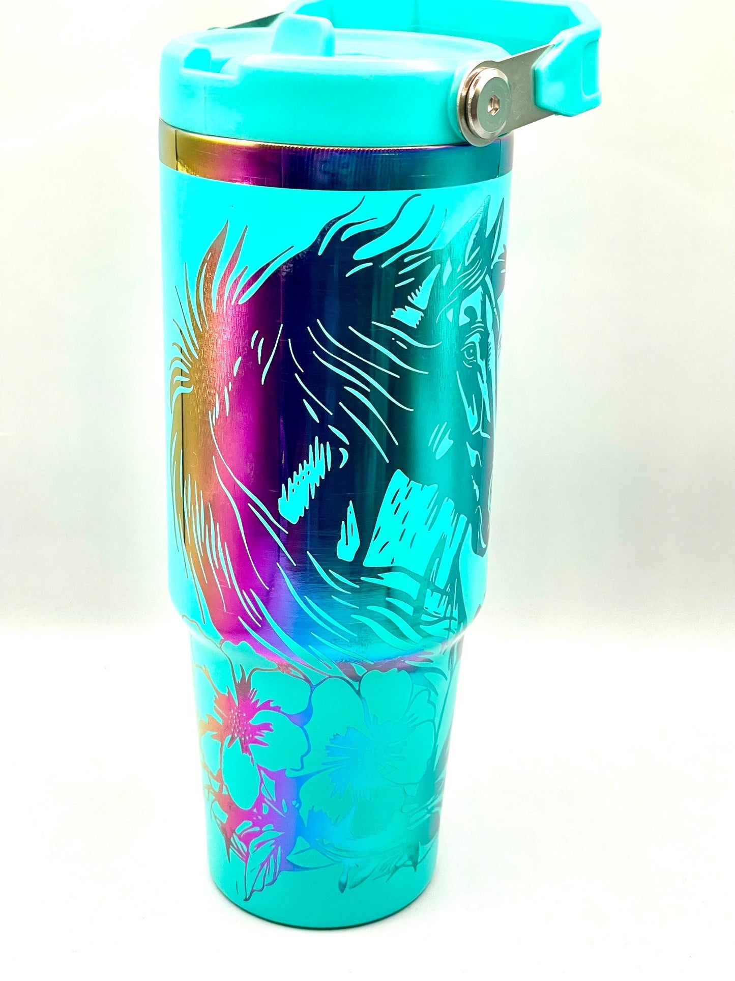 Horse Full Wrap, Personalized 30oz Tumbler with Flip Straw & Handle, RAINBOW, Gift For Her, 30 oz Travel Mug, birthday gifts