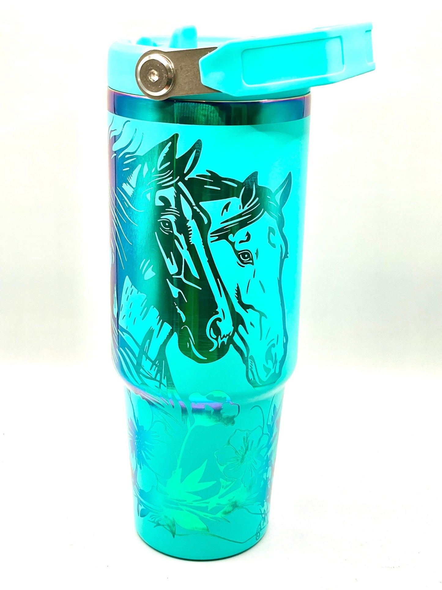 Horse Full Wrap, Personalized 30oz Tumbler with Flip Straw & Handle, RAINBOW, Gift For Her, 30 oz Travel Mug, birthday gifts