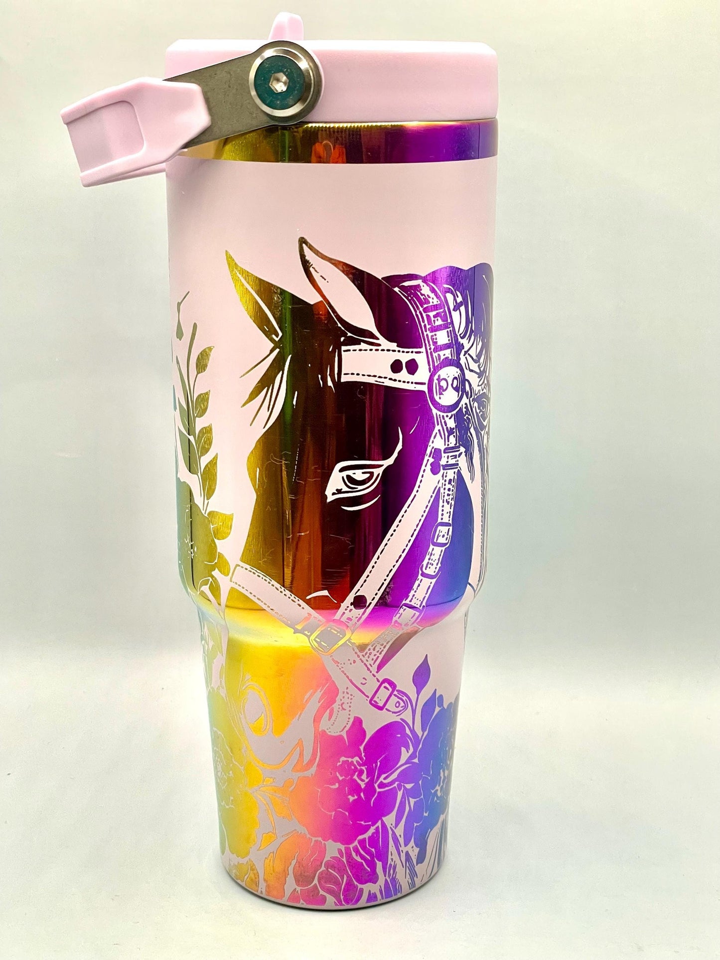 Horse Full Wrap, Personalized 30oz Tumbler with Flip Straw & Handle, RAINBOW, Gift For Her, 30 oz Travel Mug, birthday gifts