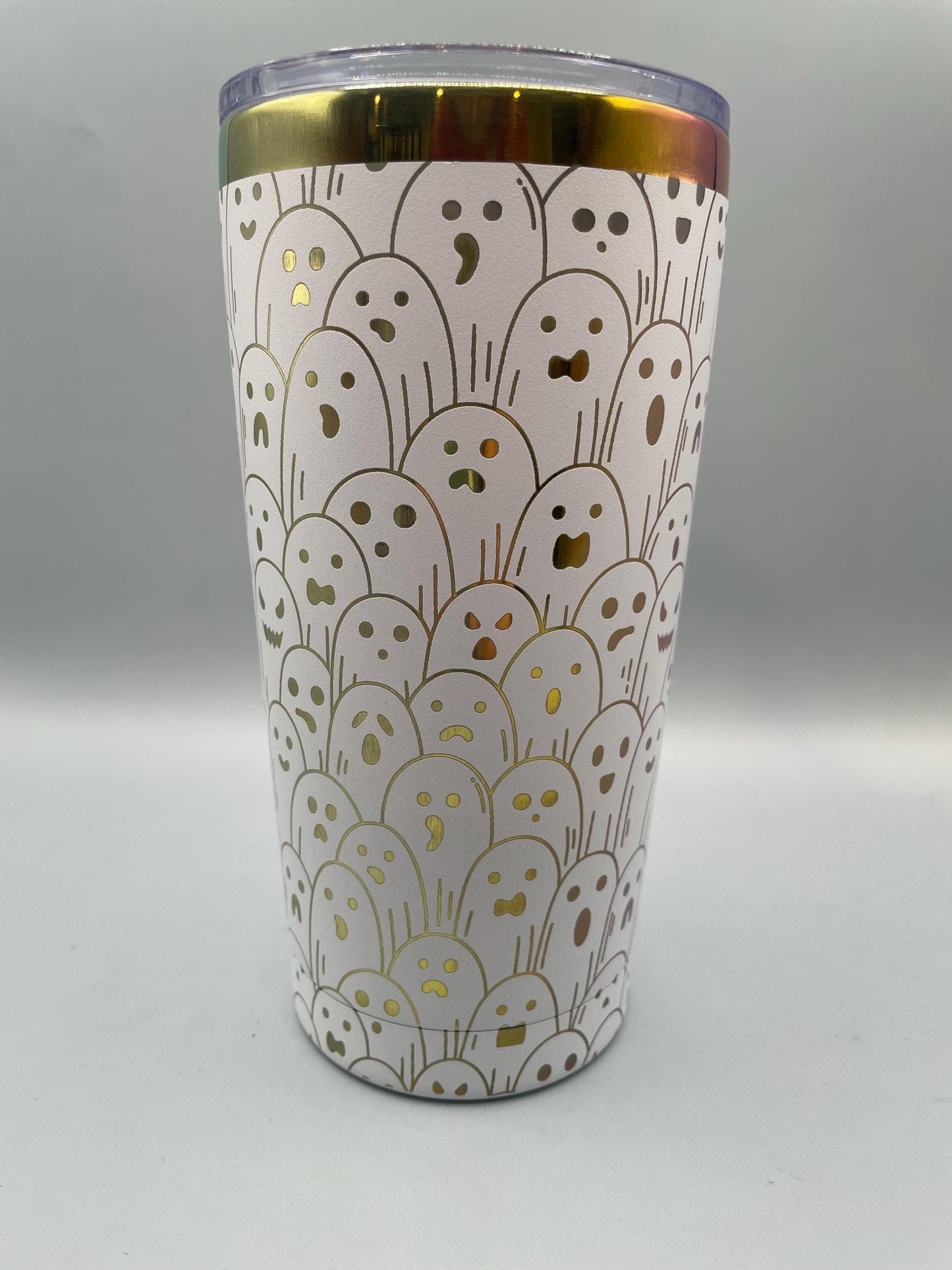 Cute Ghosts Full wrap seamless Tumbler, 20 travel mug, coffee mug, 20oz Tumbler with slide lid, Engraved rainbow black and white