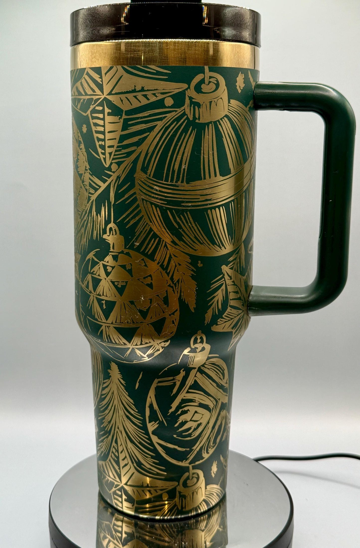 Christmas Flannel Full Wrap 40oz Tumbler with handle Black Steel, Green with Gold, red with gold, red with green plating, christmas gift