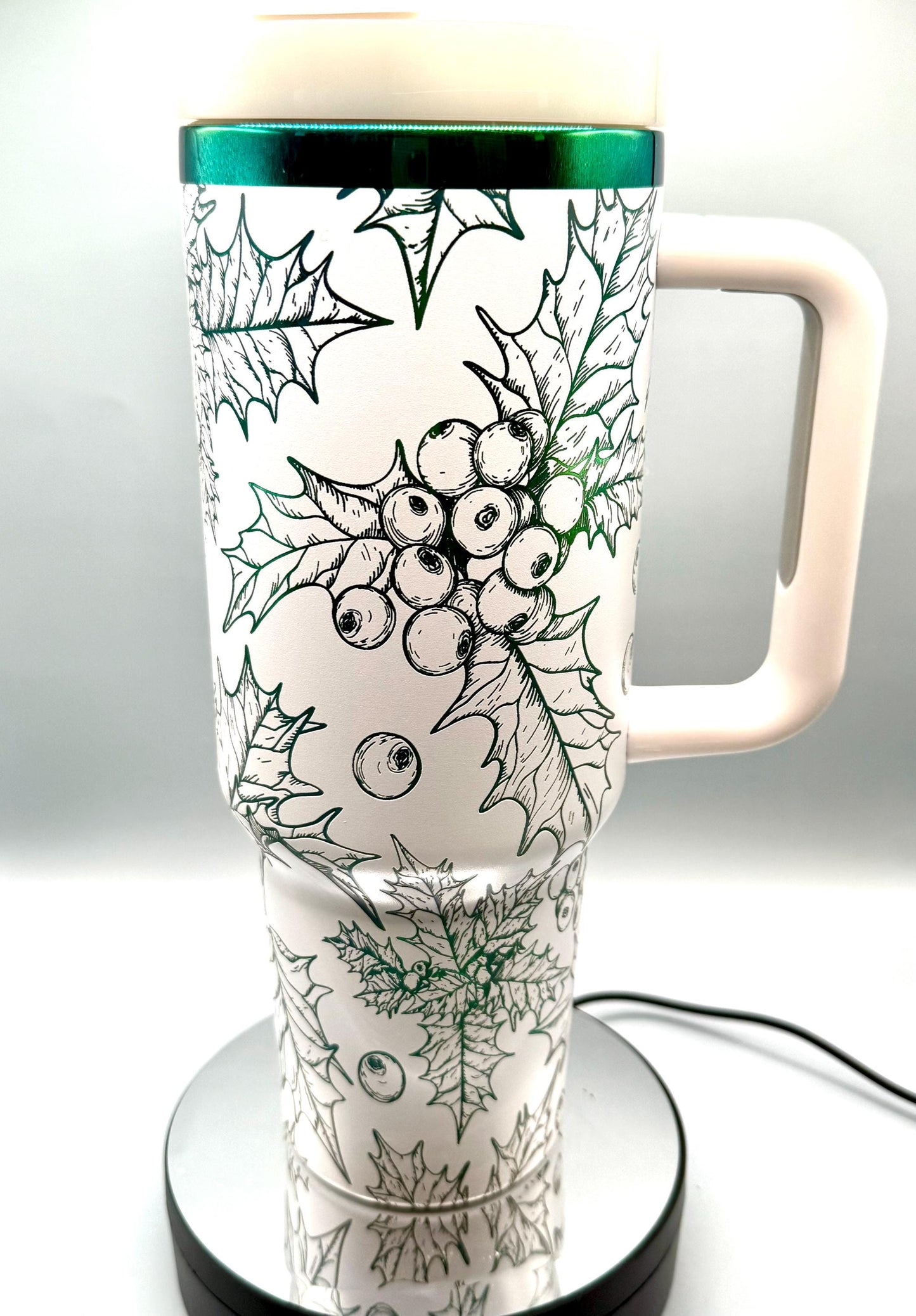 Christmas Holly Mistletoe Full Wrap 40oz Tumbler  White GreenBlack Steel, Green Gold, red  gold, red green plating, christmas gift, holiday