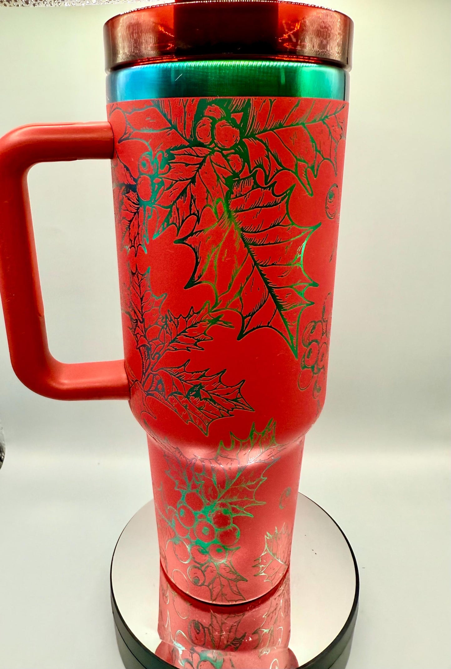 Christmas Holly Mistletoe Full Wrap 40oz Tumbler  White GreenBlack Steel, Green Gold, red  gold, red green plating, christmas gift, holiday
