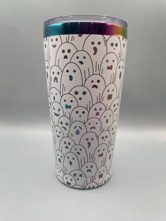 Cute Ghosts Full wrap seamless Tumbler, 20 travel mug, coffee mug, 20oz Tumbler with slide lid, Engraved rainbow black and white