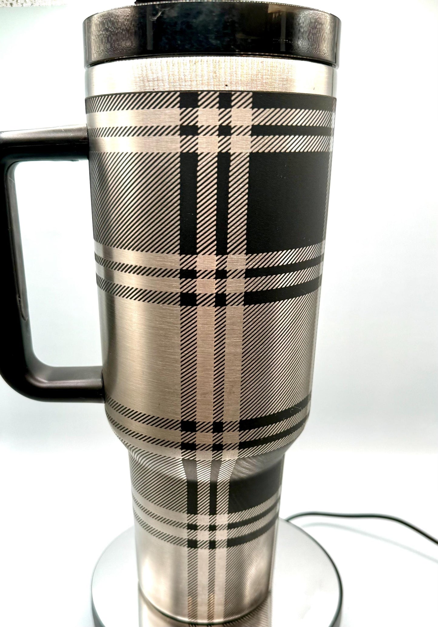 Christmas Flannel Full Wrap 40oz Tumbler with handle Black Steel, Green with Gold, red with gold, red with green plating, christmas gift