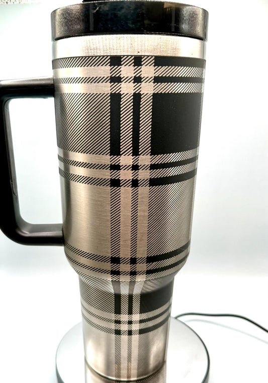 Christmas Flannel Full Wrap 40oz Tumbler with handle Black Steel, Green with Gold, red with gold, red with green plating, christmas gift