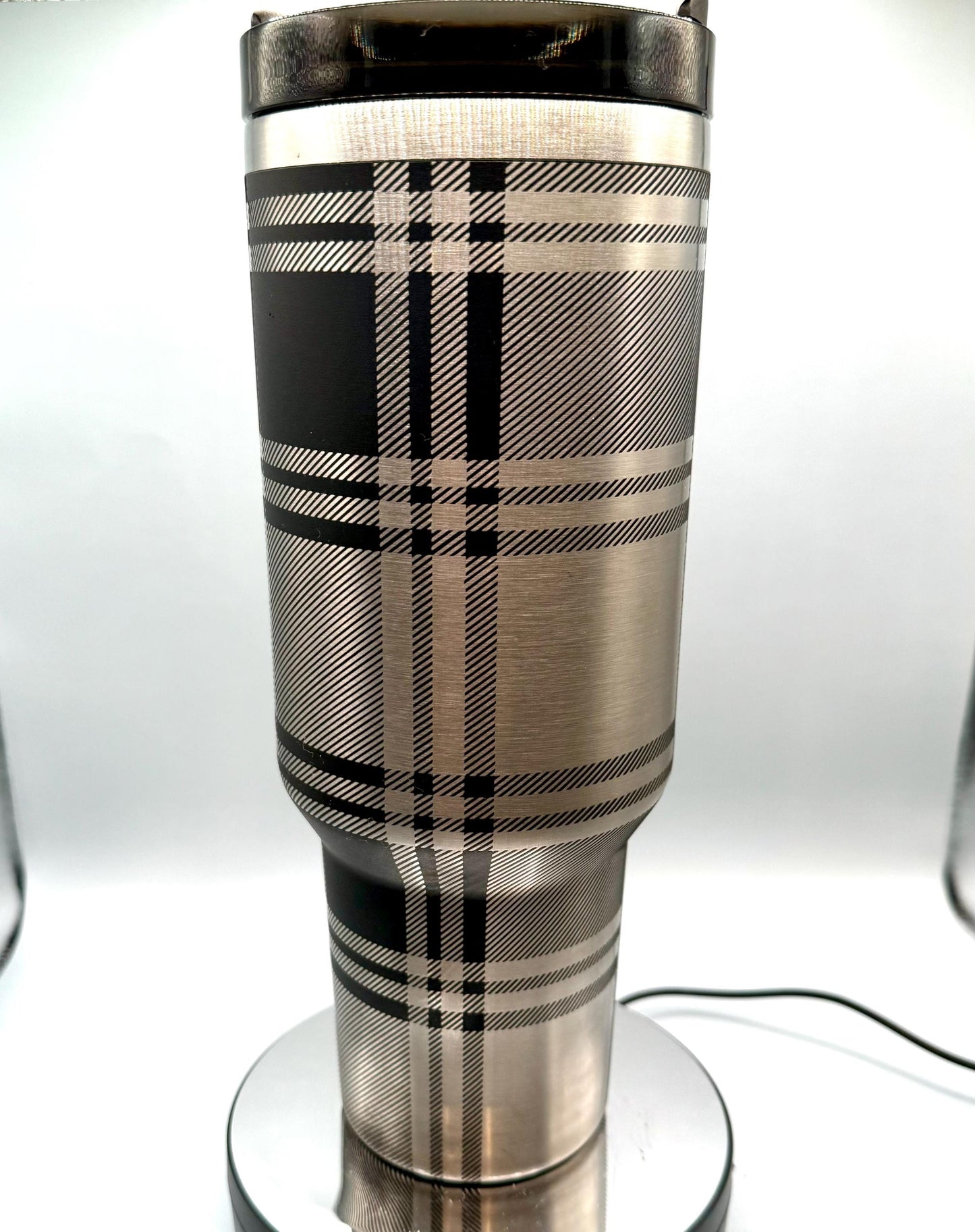Christmas Flannel Full Wrap 40oz Tumbler with handle Black Steel, Green with Gold, red with gold, red with green plating, christmas gift
