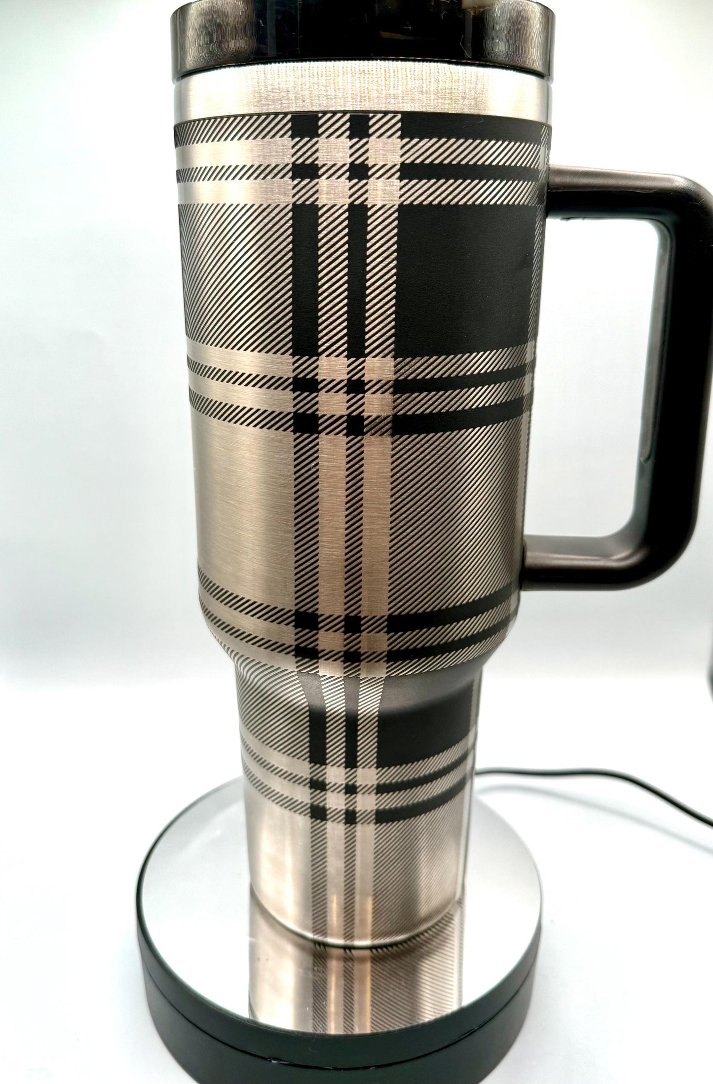 Christmas Flannel Full Wrap 40oz Tumbler with handle Black Steel, Green with Gold, red with gold, red with green plating, christmas gift