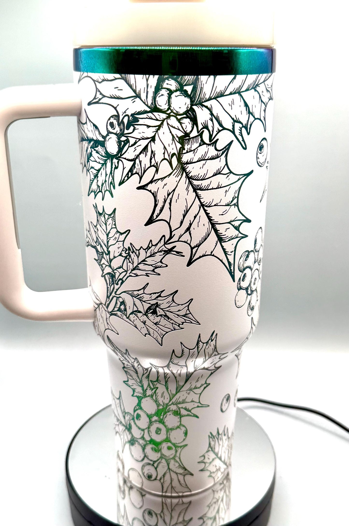 Christmas Holly Mistletoe Full Wrap 40oz Tumbler  White GreenBlack Steel, Green Gold, red  gold, red green plating, christmas gift, holiday