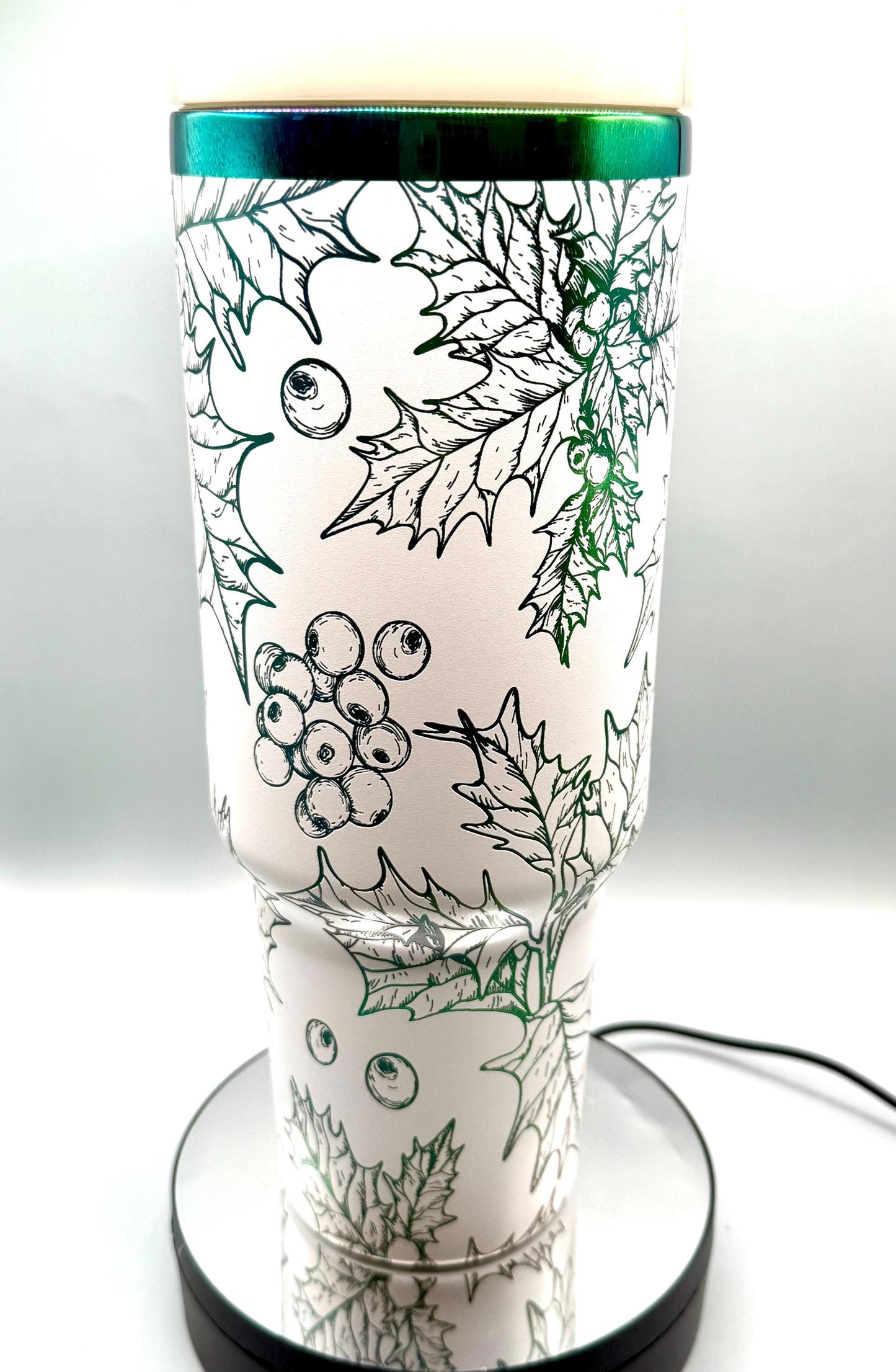 Christmas Holly Mistletoe Full Wrap 40oz Tumbler  White GreenBlack Steel, Green Gold, red  gold, red green plating, christmas gift, holiday