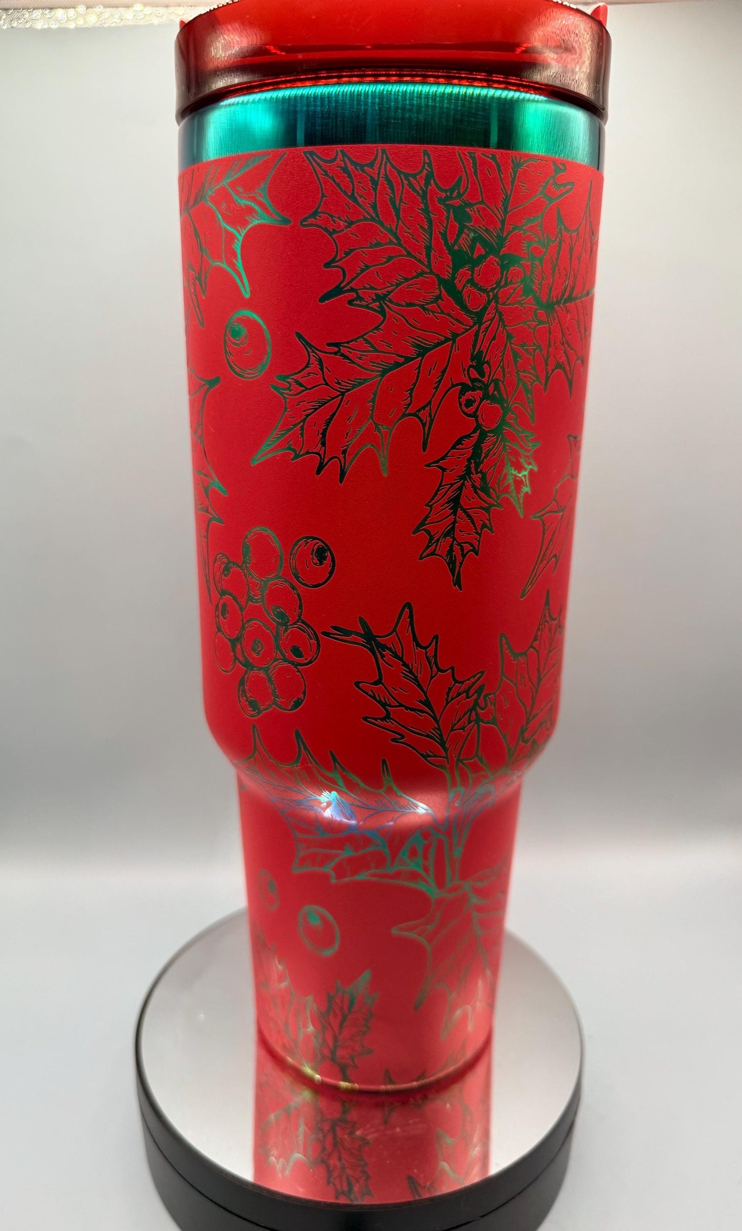 Christmas Holly Mistletoe Full Wrap 40oz Tumbler  White Green Black Steel, Green Gold, red  gold, red green plating, christmas gift, holiday