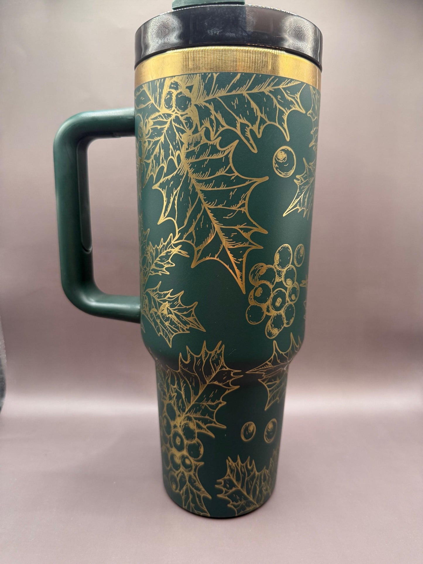 Christmas Holly Mistletoe Full Wrap 40oz Tumbler  Green Gold White Green, red  gold, red green plating, christmas gift, holiday, bottle gift