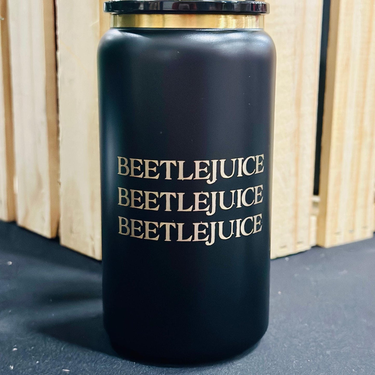 16 oz Stainless Steel Gold Plated Cans in Various Colors, lid and straw, laser engraved, full wrap designs, 16oz metal cans, Kids Tumbler